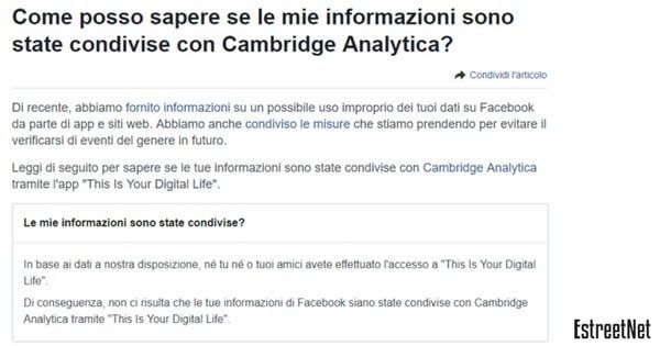 Come posso sapere se le mie informazioni sono state condivise con Cambridge Analytica?